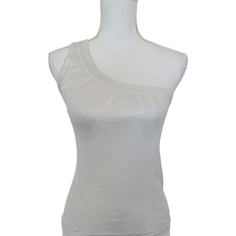 Charlotte Russe Women's White Metallic Sheen One-Shoulder Tank Top - Size M